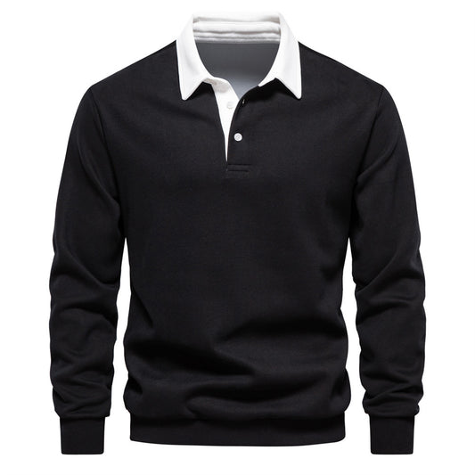 Casual Veelzijdige Revers Polosweater met Lange Mouwen en Knoopsluiting voor Heren & Jongens