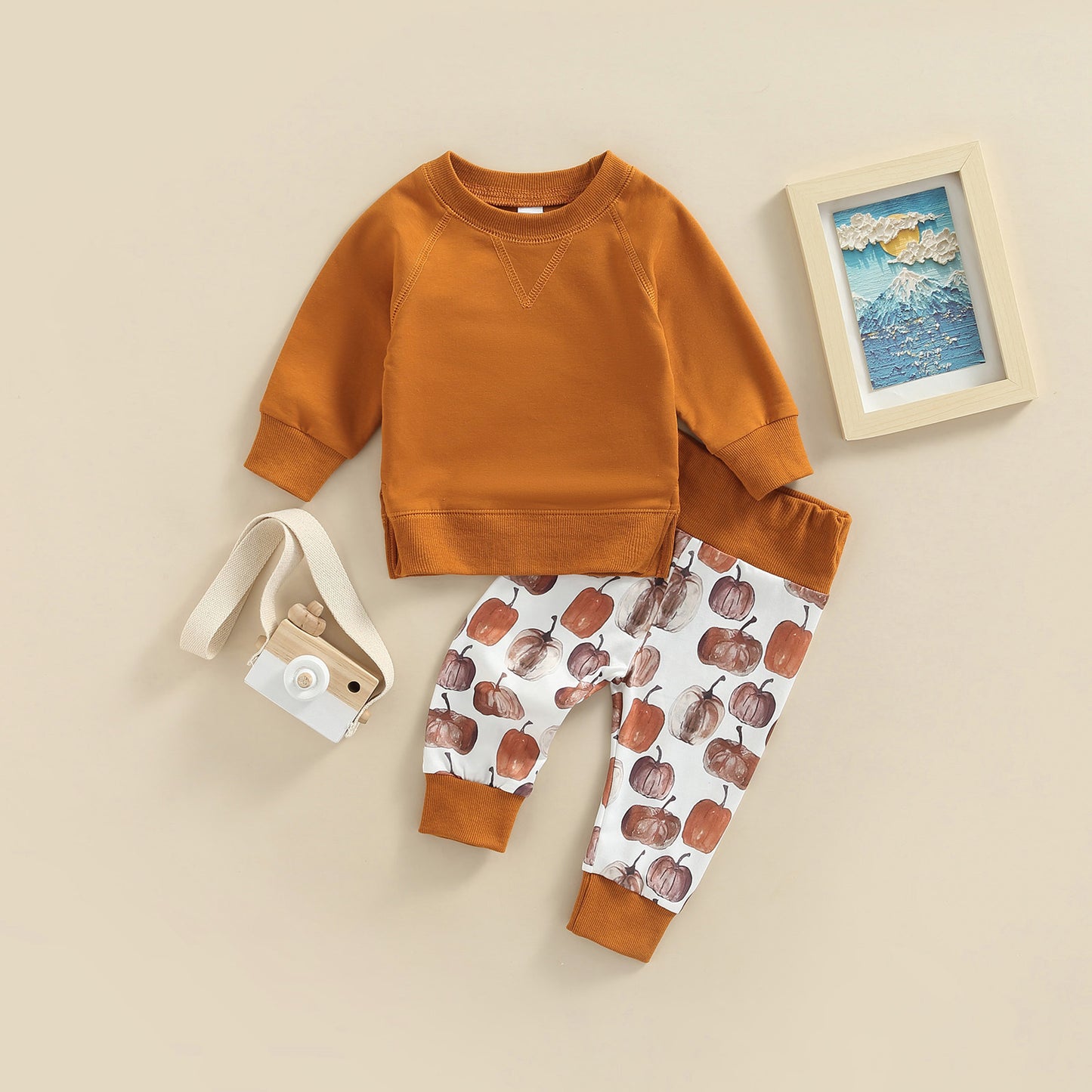 Europese en Amerikaanse Halloween Stijl 2-delige Kinderset Pompoen Kleur Sweatshirt & Pompoen Print Broek voor Baby's/ Peuters
