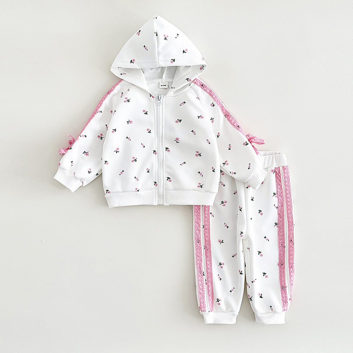 Casual 2-delig Set Sweatvest met Capuchon en Bloemenprint & Broek met Bloemenprint voor Meisjes