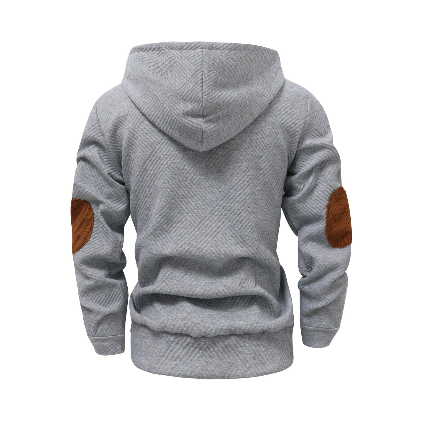 Trendy Effen Jacquard Losse Sport Hoodie Sweater Patched met Knoopsluiting en Trekkoord voor Heren