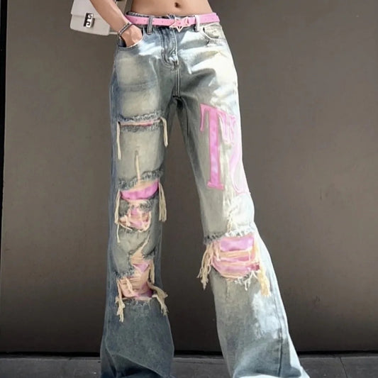 American Stijl Water Washed Hole Jeans voor Dames & Meiden