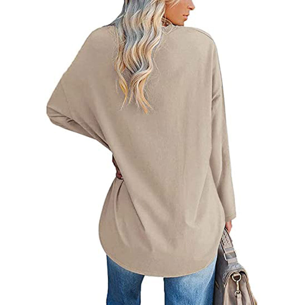 Casual V-hals Effen kleur Oversized Lange Mouw Shirt voor Dames & Plus-size
