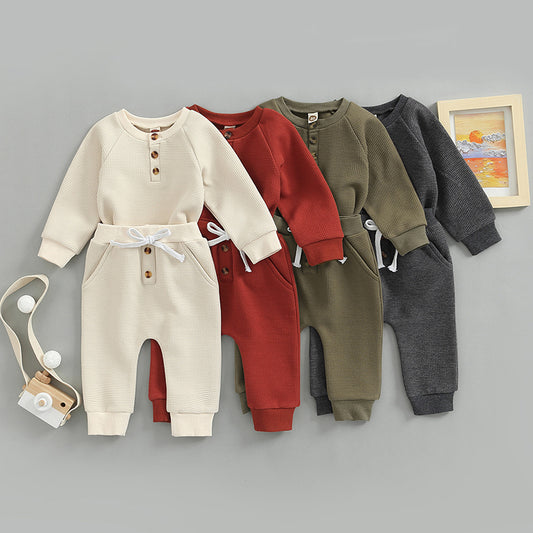 Kindermode Tweedelig Effen Kleur Sweatshirt met Ronde Hals & Broek met Veter voor Baby's/ Peuters