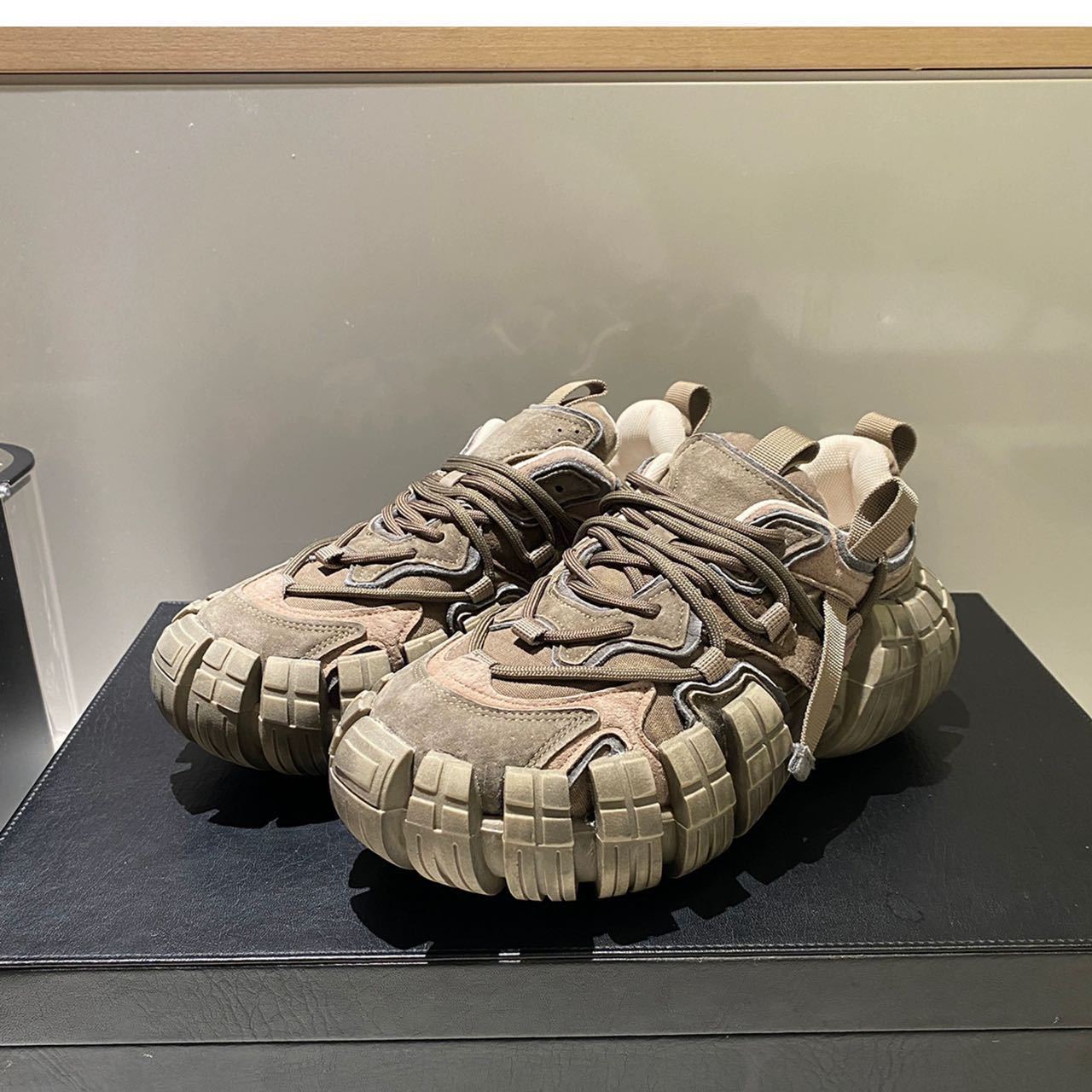 Europese Trendy Chunkey Sneakers van PU-Leer met Bandenprofiel Zool en Vetersluiting voor Heren