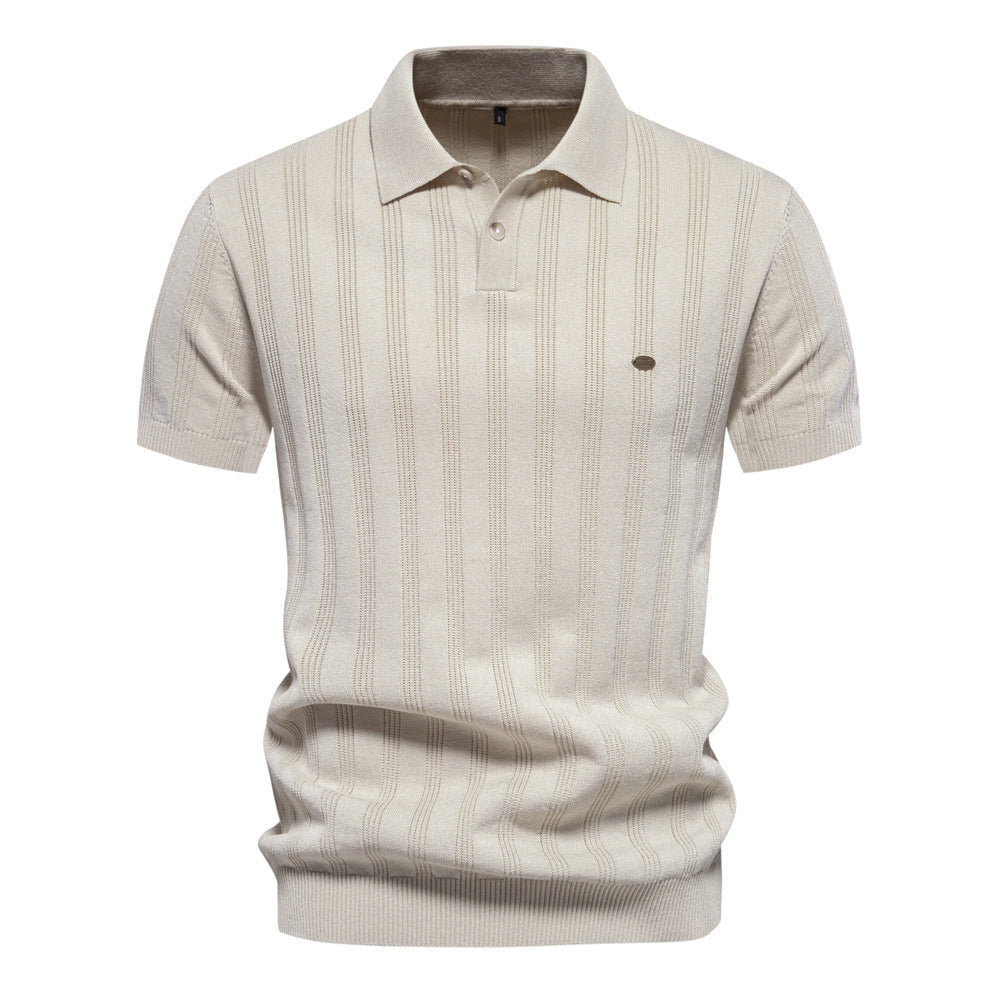 Europese Casual/ Business Vintage Poloshirt met Licht Geweven Streep en Revers voor Heren