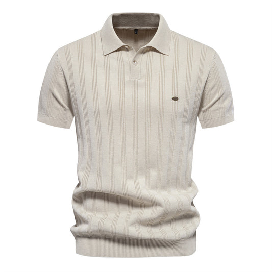 Europese Casual/ Business Vintage Poloshirt met Licht Geweven Streep en Revers voor Heren