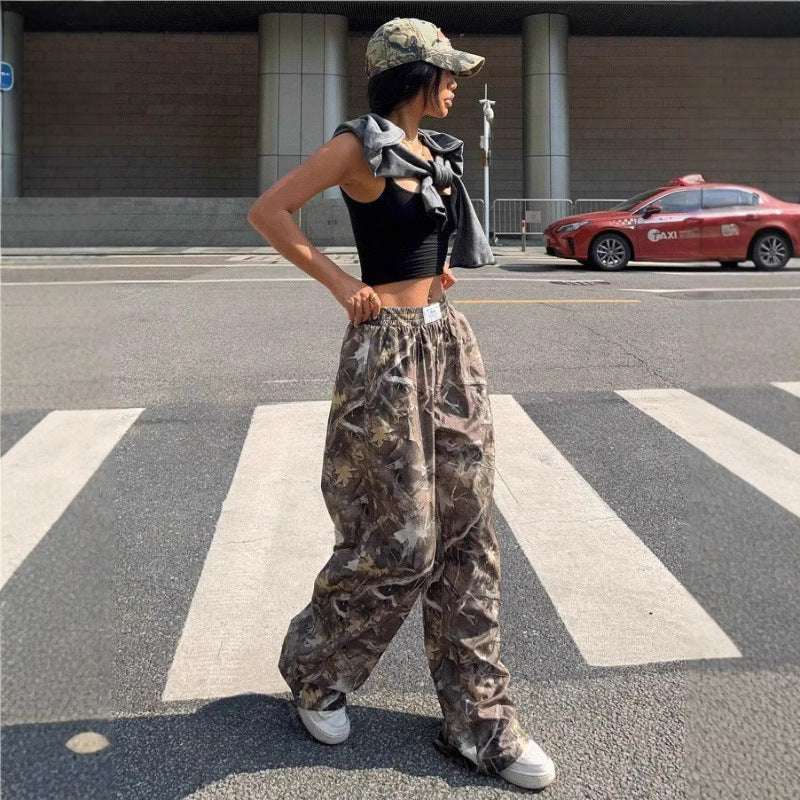Afslankende casual broek Hiphop Retro Street Multi-pocket camouflage cargobroek voor vrouwen Y2k Hiphop Cargo Grunge baggy broek