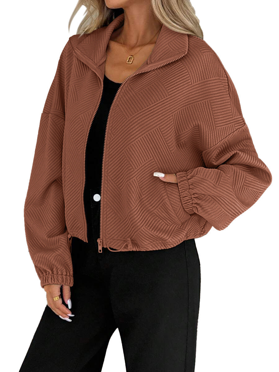 Trendy Casual Oversized Geruite-patroon Opstaande Kraag Vestjas met Ritssluiting en Trekkoord voor Dames & Meiden