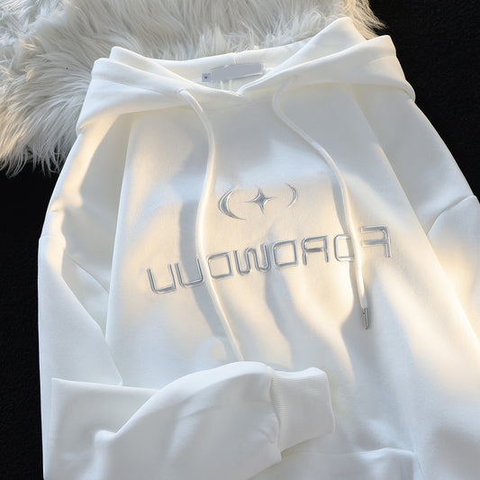 Retro high-end driedimensionale letter hoodie voor mannen en vrouwen