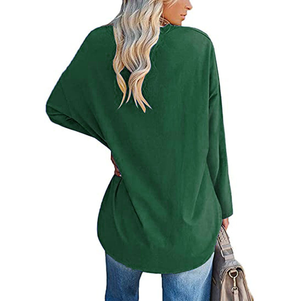 Casual V-hals Effen kleur Oversized Lange Mouw Shirt voor Dames & Plus-size