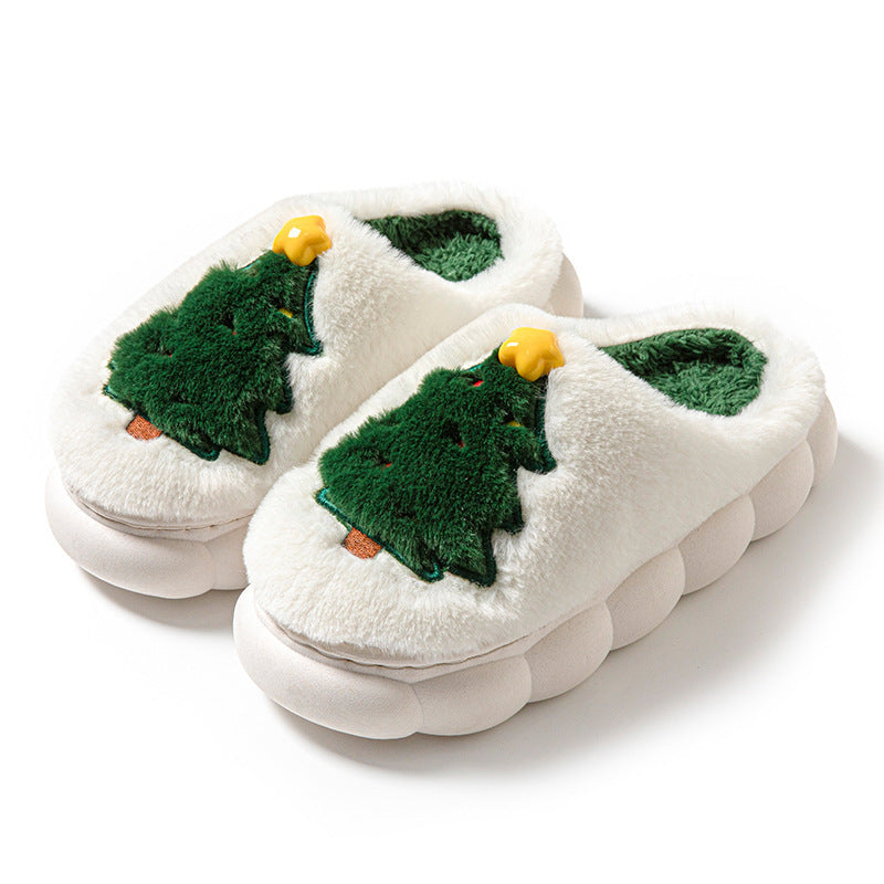 Kerstmis Stijlvolle Winterse Warme Antislip Kerstpantoffels met Geborduurde Kerstboom voor Binnen in Huis voor Unisex