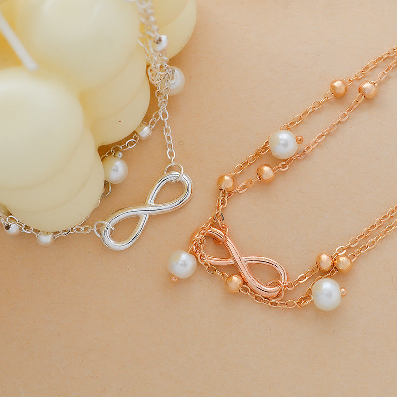 Amerikaanse Stijlvolle Elegante Vintage Enkelbandje met Pareltjes en Infinity-hanger voor Dames