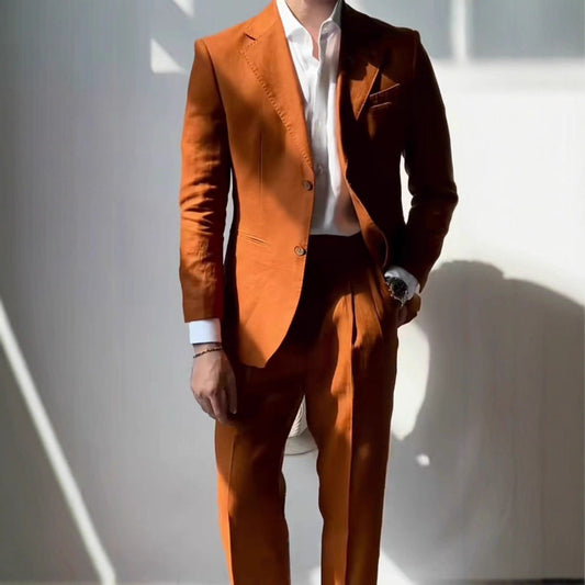 Modieuze Casual Business Effen Kleur Lichtgewicht 2-delige Slim Fit Pak * Colbert & Pantalon met Knoopsluiting * voor Heren