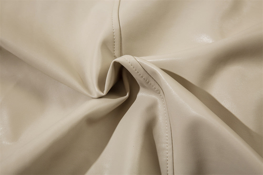 Trendy Losse Jacket van PU-Leer in Effen Kleur met Geborduurde Letters voor Heren