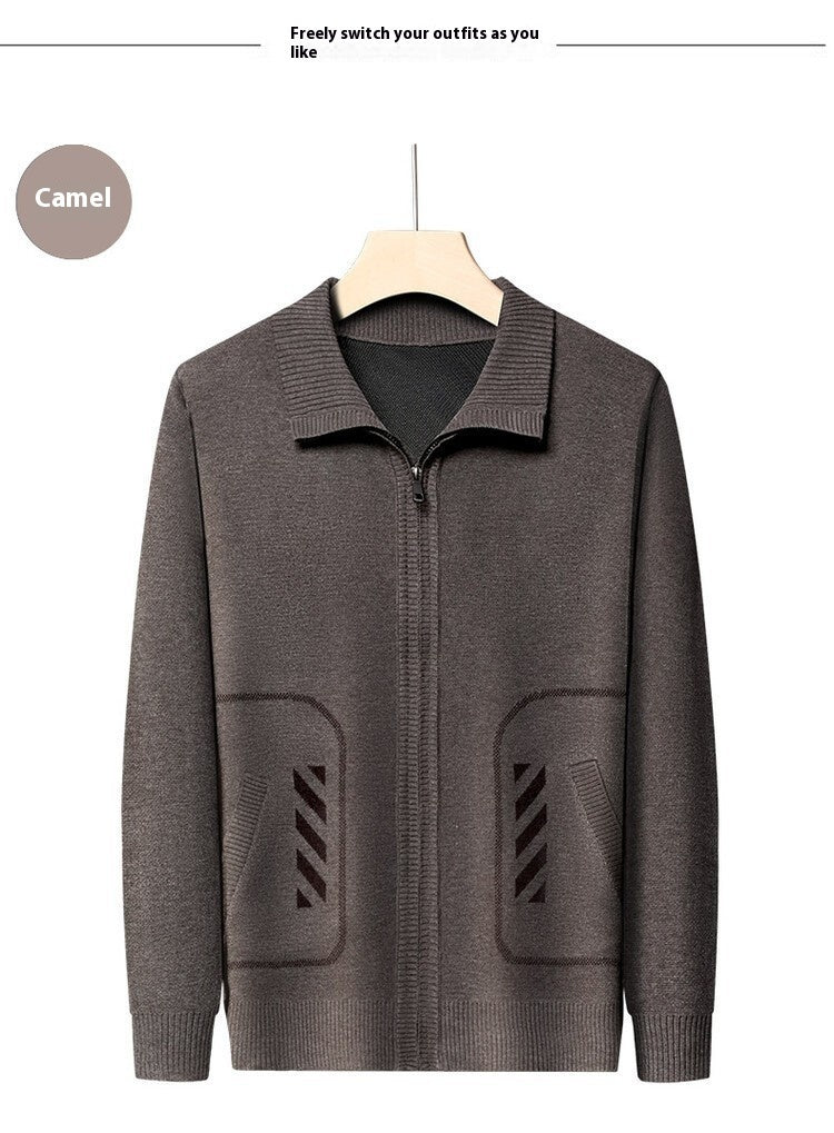 Casual Effen Gebreide Winter Cardigan met Rits en Print voor Heren
