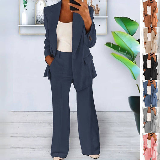 Stijlvolle Fashio Casual Business Effen Kleur Slim Fit 2-delige Pak * Revers Blazer & Pantalon met Enkele Knoopsluiting en Zak * voor Dames/Plus-size & Meiden