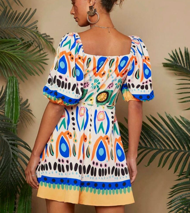 Zomerse Vibrant Mini-jurk met Bubbel Gebreide Textuur voor Dames & Plus-size