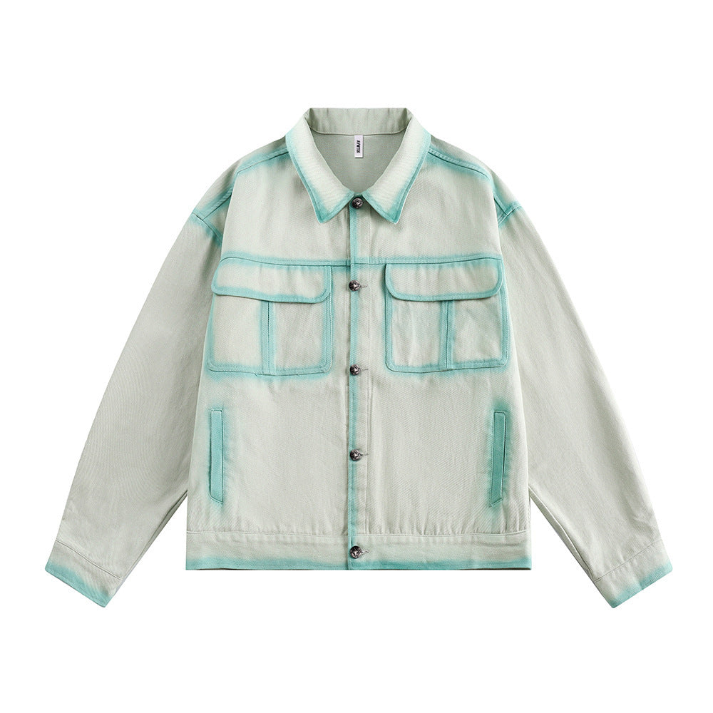 Casual Handgeschilderde Groene Outline Jacket voor Heren & Dames/ Plus-size