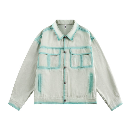 Casual Handgeschilderde Groene Outline Jacket voor Heren & Dames/ Plus-size