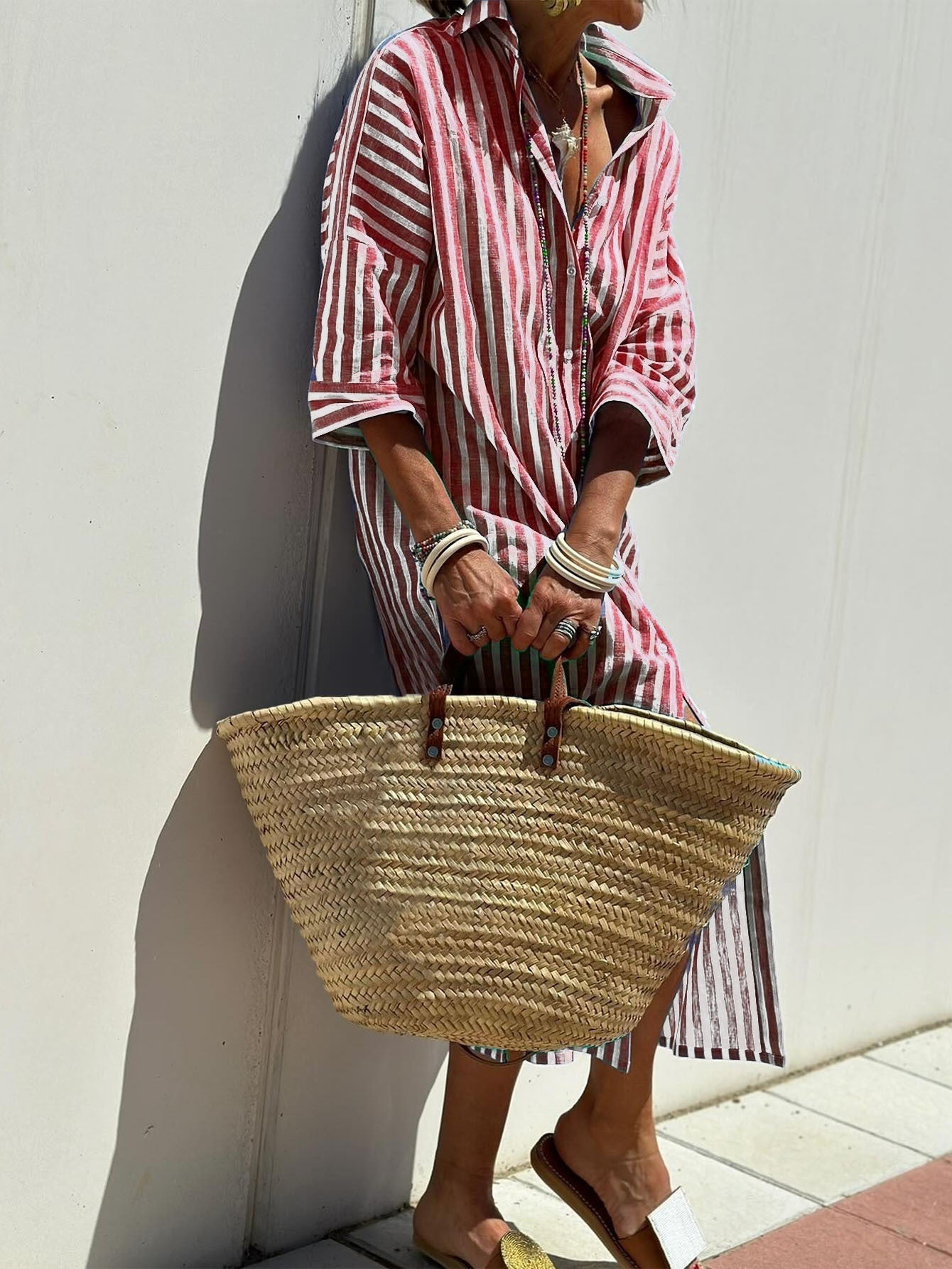 Modieuze Stijlvolle Gestreepte/Geruite Lange Revers Overhemdjurk met Riem en Knoopsluiting Dames/Plus-size & Meiden