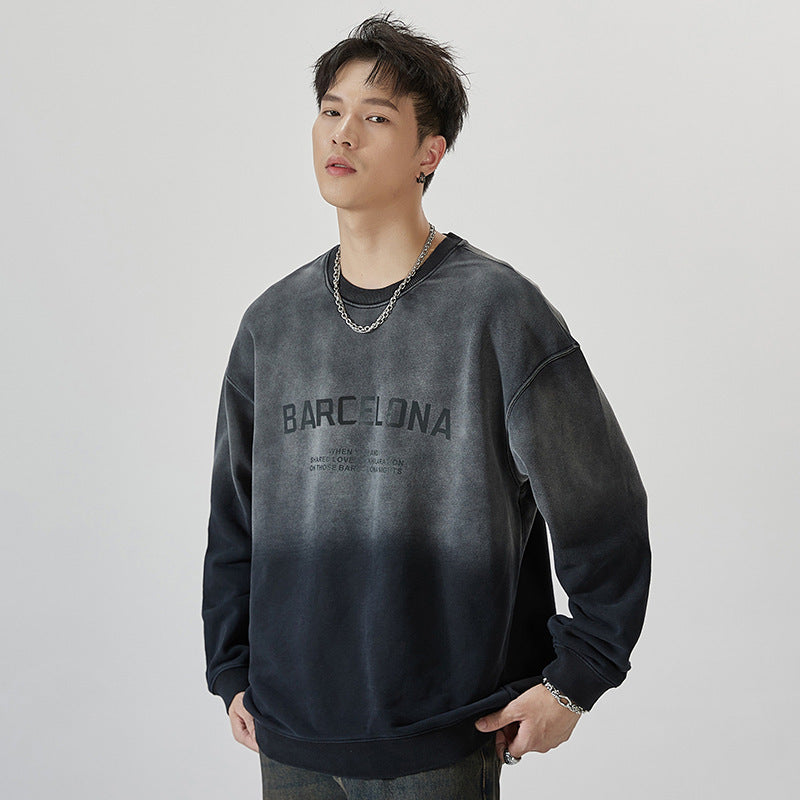 Amerikaanse Stijl Sweater van Katoen met Ronde Hals en Letterprint voor Heren & Jongens