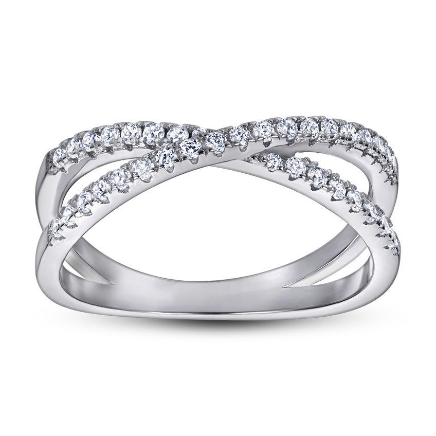 S925 Sterling Zilveren Europese Elegante Vergulde Witgoud Geometrisch Verlovingsring met Zirkoonsteentjes voor Dames
