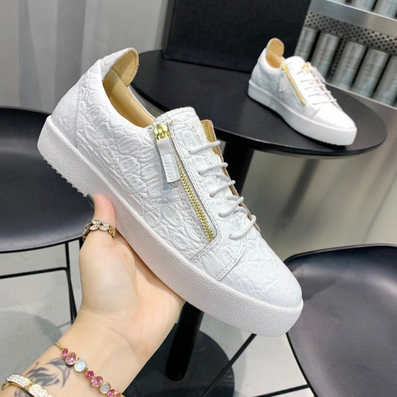 Europese Casual Comfortabele Effen Kleur Low-Top Sneakers van Echt Leer met Krokodillenpatroon en Ritssluiting voor Heren