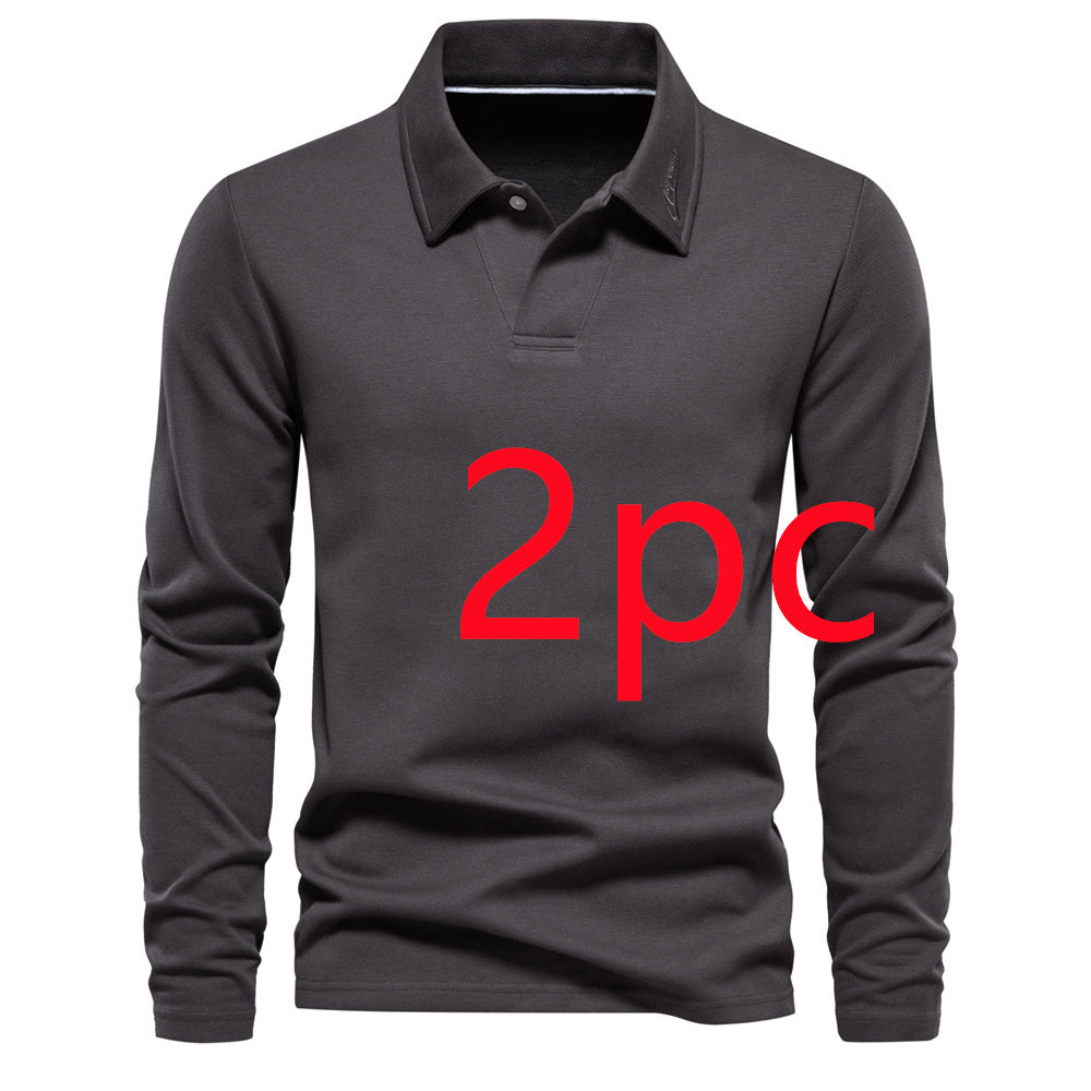 Fashion Uniek Designer Casual Revers Poloshirt in Effen Kleur met Lange Mouwen voor Heren