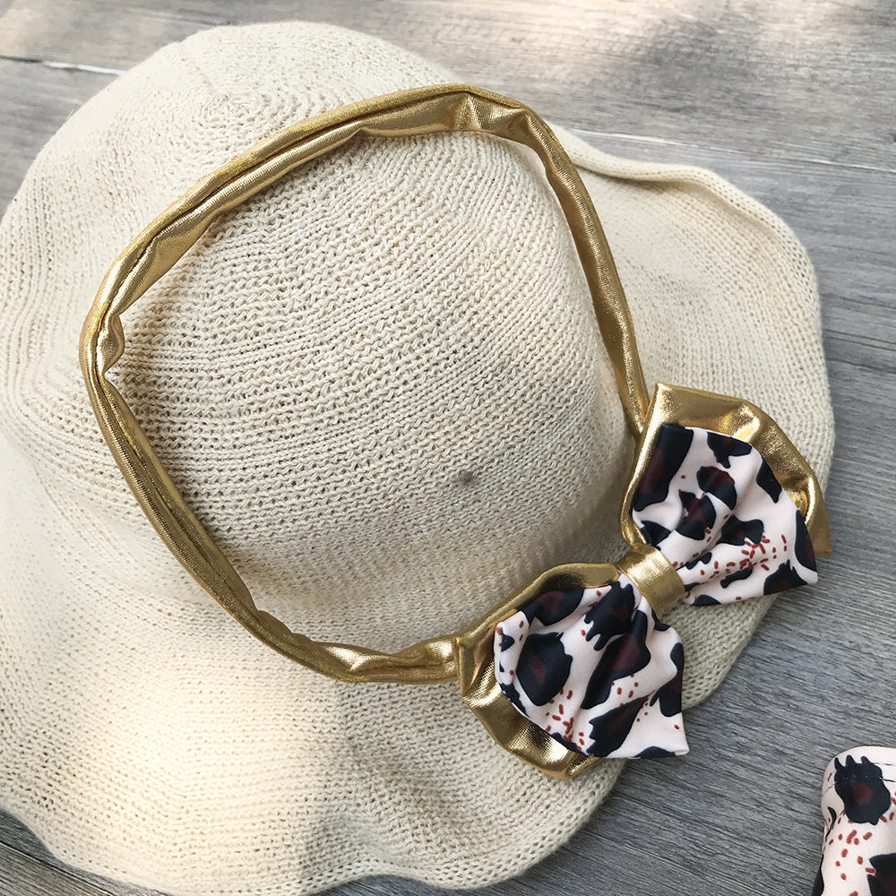 Driedelige Bikiniset met Luipaardprint en Strik voor Peuters/ Kinderen