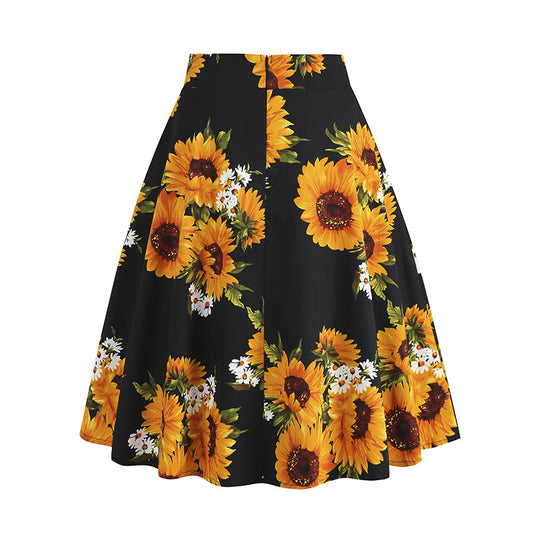 Vintage Hepburn-rok met bloemenprint voor dames in Europese en Amerikaanse stijl