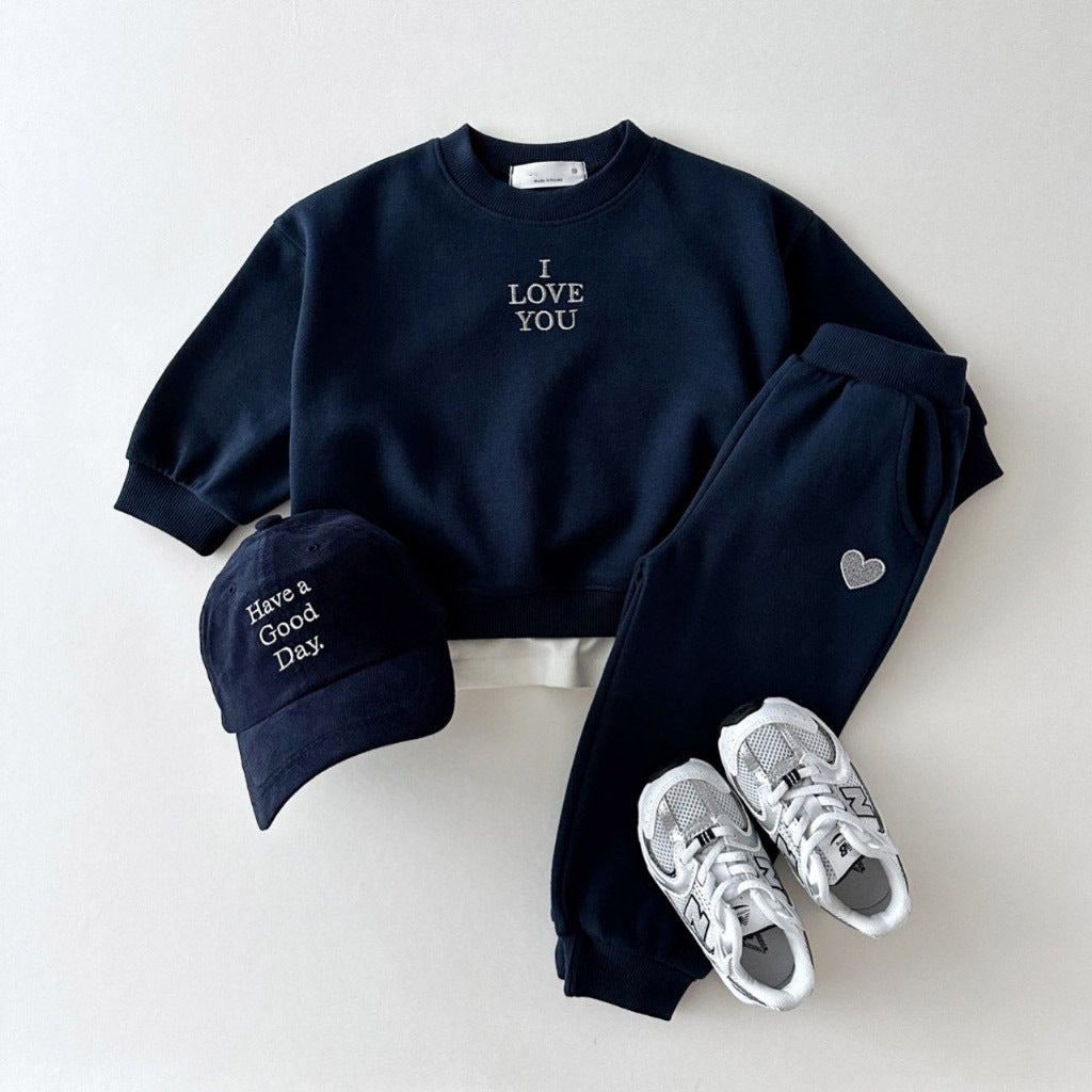 Kinderkleding Tweedelig pak Comfortabele Sweatshirt met Geborduurde Letter Love & Broek