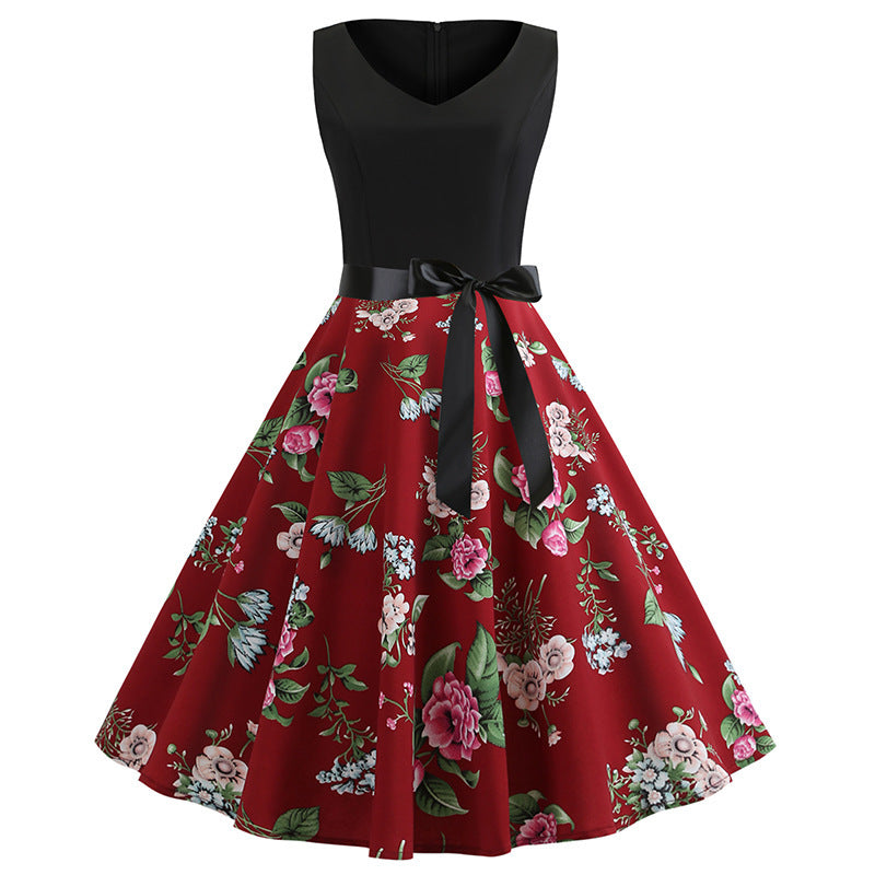 Hepburn Style Retro Afslankende Bloemenprint Big Swingjurk voor Dames & Plus-size