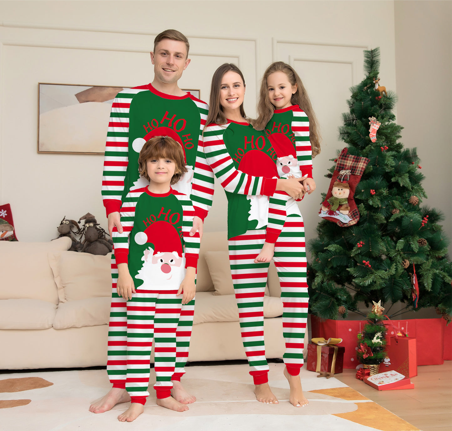 Kerstmis Familie Stijlvolle Casual Matching Kerstpyjama Outfits met Kerstmisprint voor Gezin & Koppels