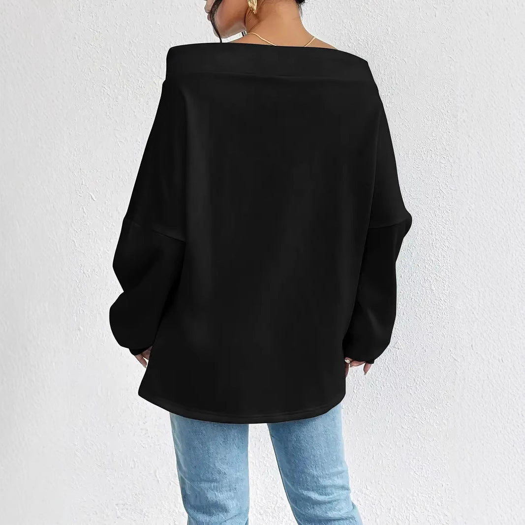 Casual Oversized Off-Shoulder Top met Trekkoord voor Dames & Plus-size