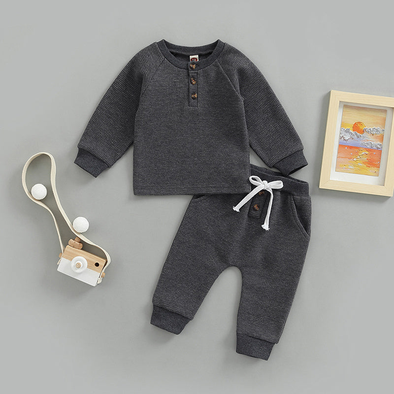 Kindermode Tweedelig Effen Kleur Sweatshirt met Ronde Hals & Broek met Veter voor Baby's/ Peuters