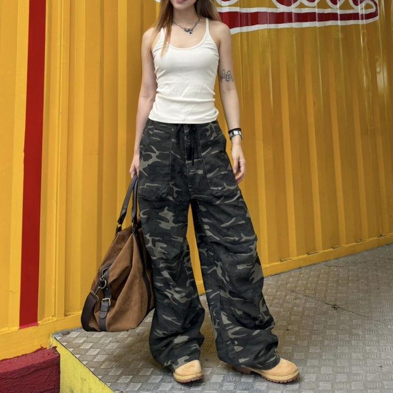 Amerikaanse Stijl Straight Pleated Camouflagejeans voor Dames / Plus-size & Meisjes