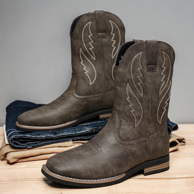 Retro Winterse Western Cowboy Worker Boots van Echt Leer met Rubber Zool voor Heren