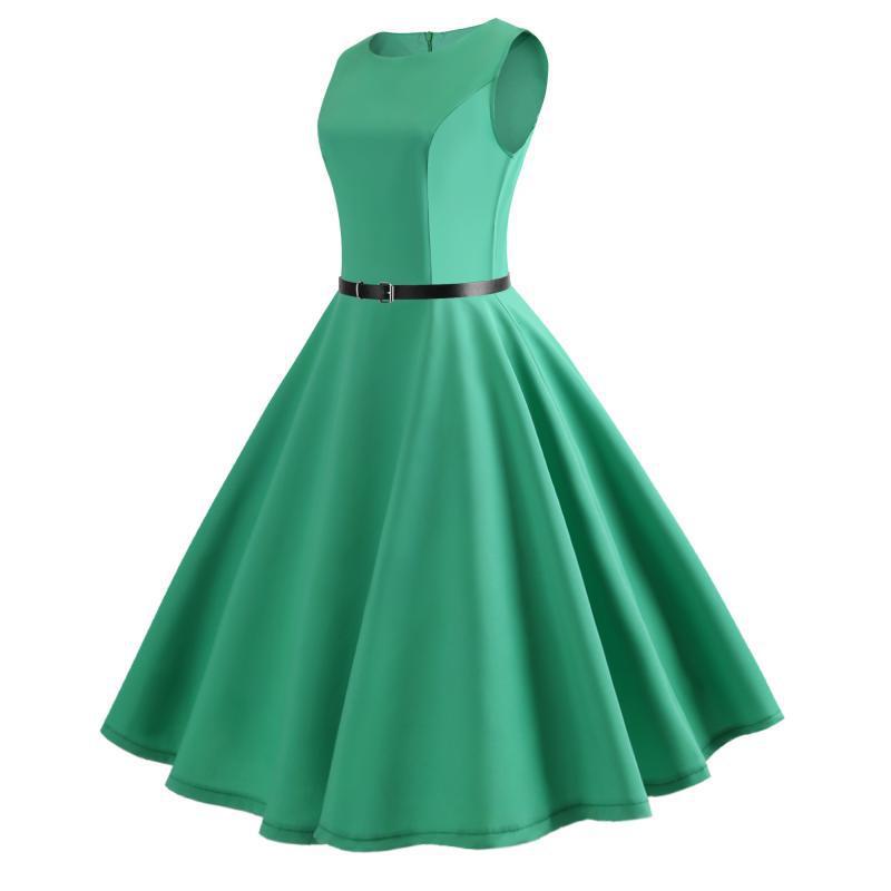 Retro Hepburn S50 Taille Swing Rok Jurk Stuur Riem