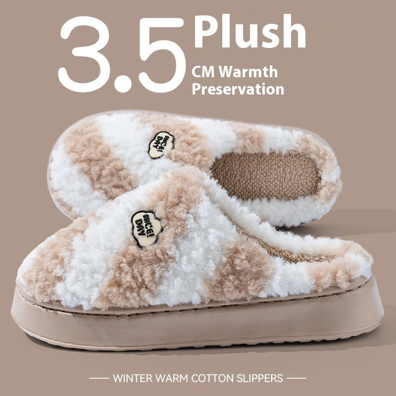 Women's Warm Non-slip Mute Velvet Cotton Slippers voor Unisex