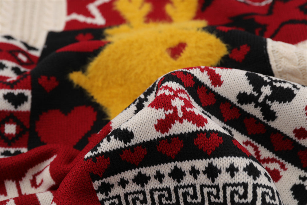 Kerstmis Casual Contrasterende Kleur Gebreide Ronde Hasl Kerst Trui met Jacquardmotief voor Heren