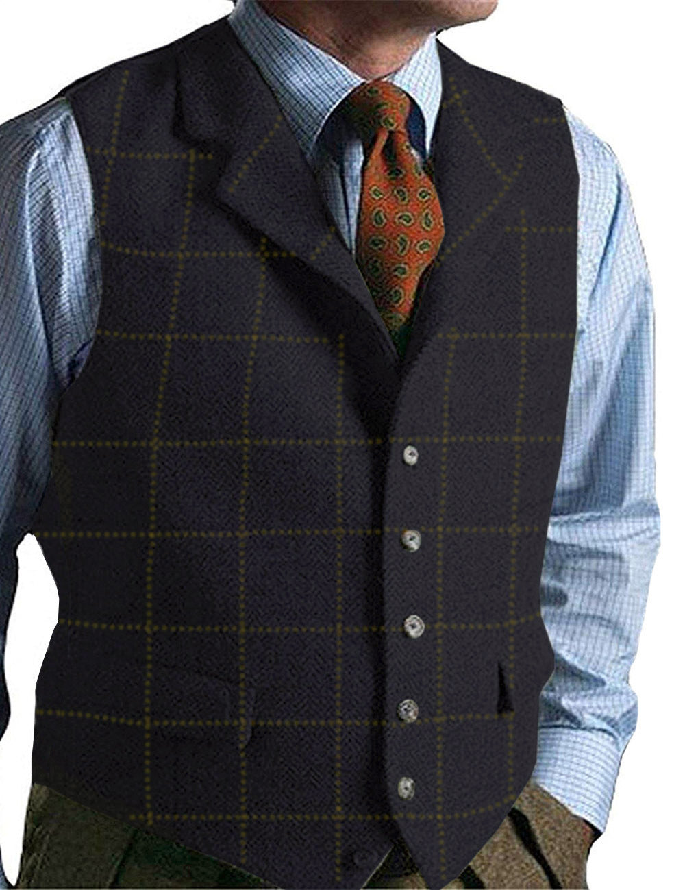Effen Kleur Geruite Tweed Gilet voor Heren & Jongens