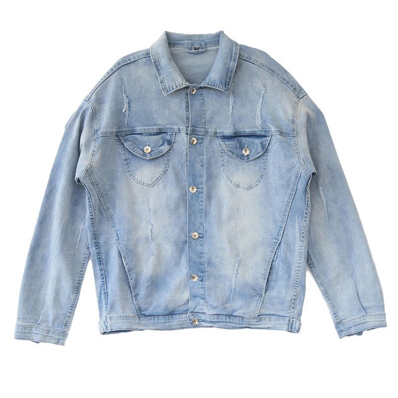 Trendy Casual Oversized Distressed Riped Spijkerjacket met Knoopsluiting en Zakken voor Heren