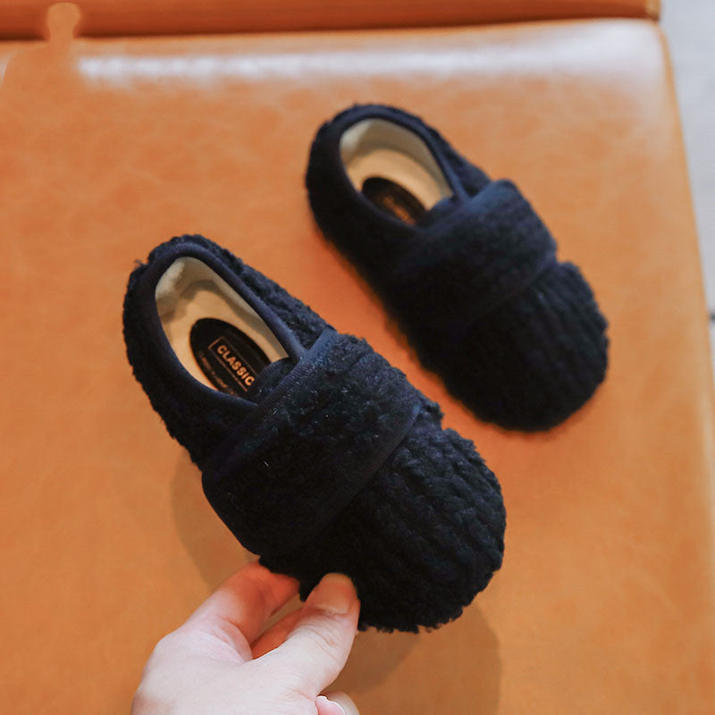 Schattige Thermische Antislip Pantoffel van PU-Leer met Ronde Neus en Klittenband voor Kids