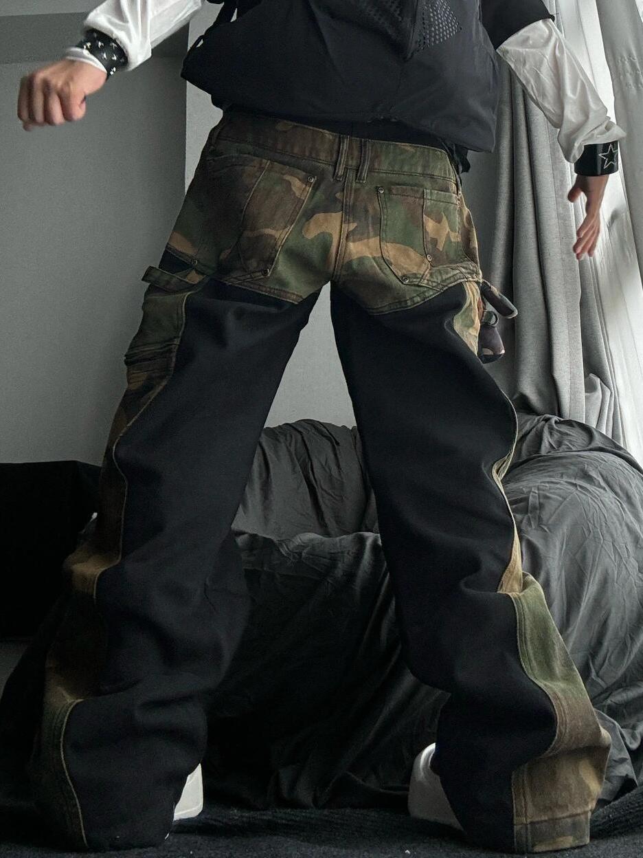 Amerikaanse Retro Washed Camouflage Stiksel Jeans voor Dames/ Plus-size & Meisjes