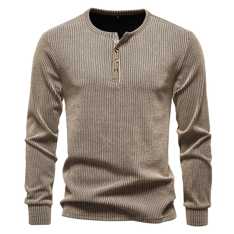 Modieuze Casual Gestreepte Henley Slim Fit Ronde Hals T-shirt met Halve Knoopsluiting en Lange Mouwen voor Heren & Jongens