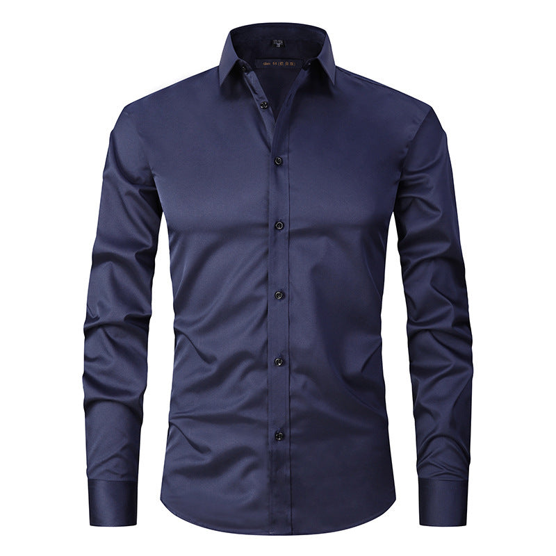 Casual/Business Slim-fit Stretch Overhemd met Lange Mouwen en Knoopsluiting voor Heren