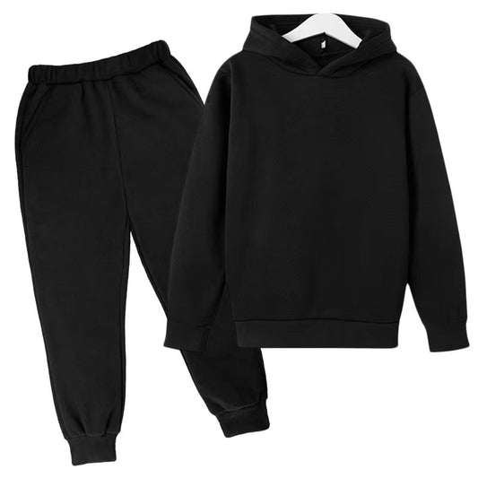 Tweedelige Set Casual Effen Kleur Fleece Hoodie & Joggingbroek voor Kinderen/ Tieners
