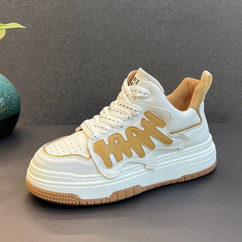 Amerikaanse Trendy Casual Effen Antislip Sneakers met Veters en Geborduurde Patroon voor Unisex