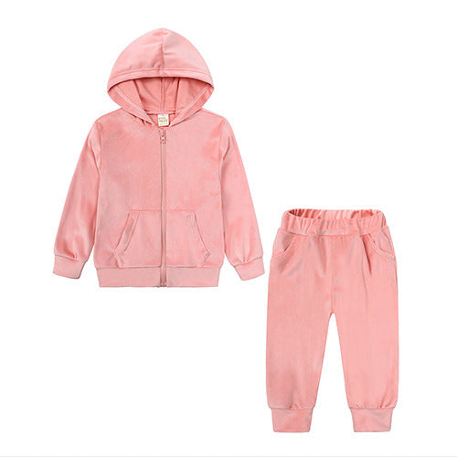 Kinderset 2-delig Fluwelen Sport Sweatvest met Capuchon & Broek voor Kinderen/Tieners
