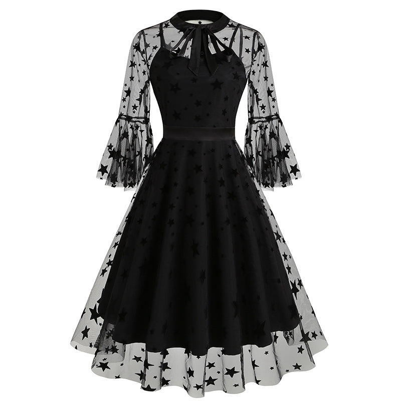 Hepburn Style Vintage Feestelijke Big Swingjurk van Mesh met Polka Dots voor Dames & Plus-size
